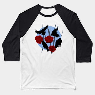 Black ravens from above with red roses Baseball T-Shirt